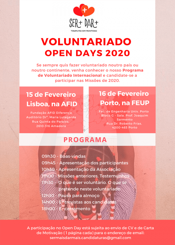 Cartaz Voluntariado Internacional Open Days 2020 (Ser+ Dar+)